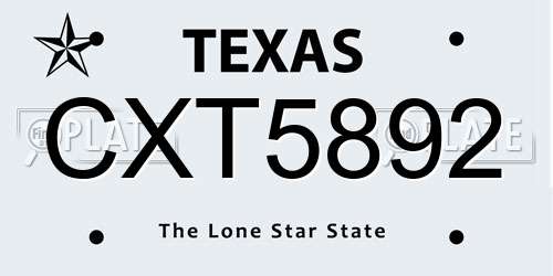 CXT5892 Texas License Plate