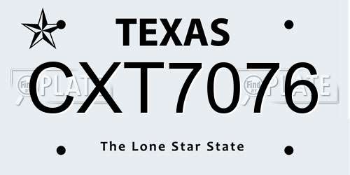 CXT7076 Texas License Plate