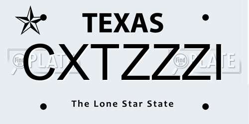 CXTZZZI Texas License Plate