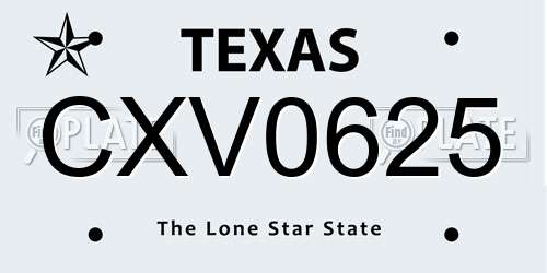 CXV0625 Texas License Plate