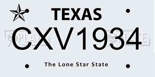 CXV1934 Texas License Plate