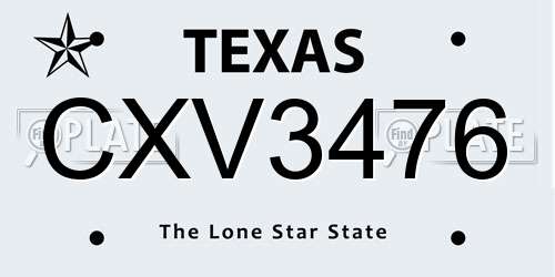 CXV3476 Texas License Plate