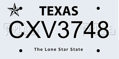 CXV3748 Texas License Plate