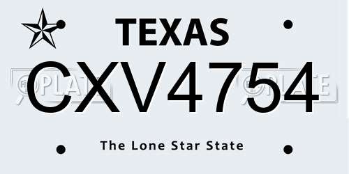 CXV4754 Texas License Plate