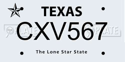 CXV567 Texas License Plate