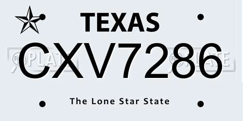 CXV7286 Texas License Plate