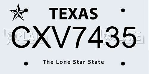 CXV7435 Texas License Plate