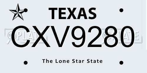 CXV9280 Texas License Plate