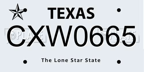 CXW0665 Texas License Plate