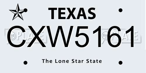 CXW5161 Texas License Plate