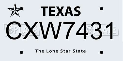 CXW7431 Texas License Plate