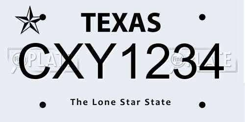 CXY1234 Texas License Plate
