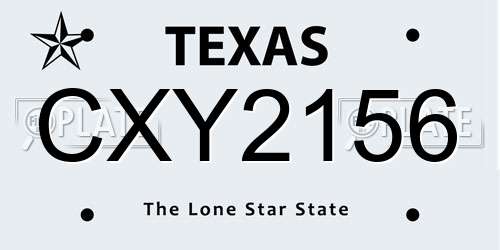 CXY2156 Texas License Plate