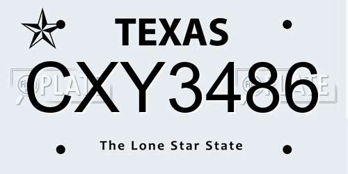 CXY3486 Texas License Plate
