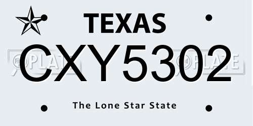 CXY5302 Texas License Plate