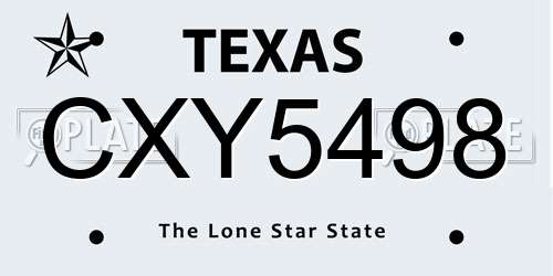 CXY5498 Texas License Plate