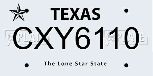 CXY6110 Texas License Plate