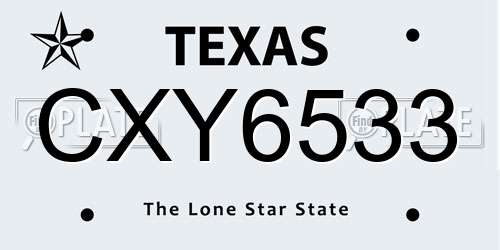 CXY6533 Texas License Plate
