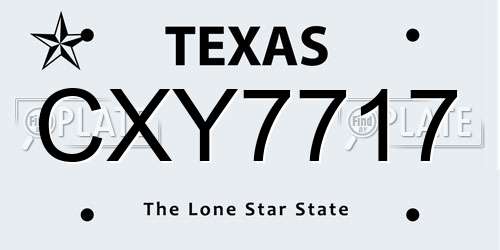 CXY7717 Texas License Plate