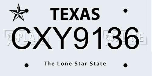 CXY9136 Texas License Plate
