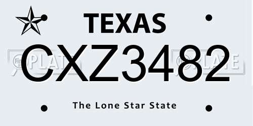CXZ3482 Texas License Plate