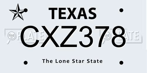 CXZ378 Texas License Plate