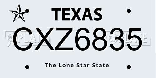 CXZ6835 Texas License Plate