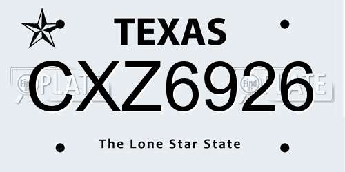 CXZ6926 Texas License Plate