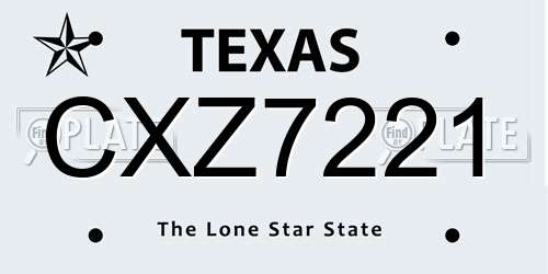CXZ7221 Texas License Plate