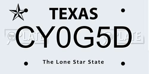 CY0G5D Texas License Plate