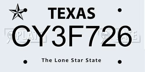 CY3F726 Texas License Plate