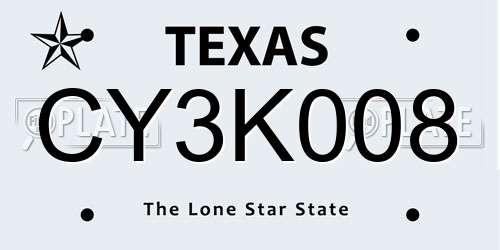 CY3K008 Texas License Plate