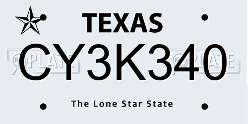 CY3K340 Texas License Plate