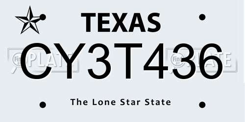 CY3T436 Texas License Plate