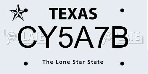 CY5A7B Texas License Plate