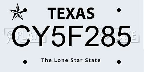 CY5F285 Texas License Plate