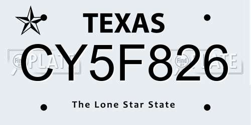 CY5F826 Texas License Plate