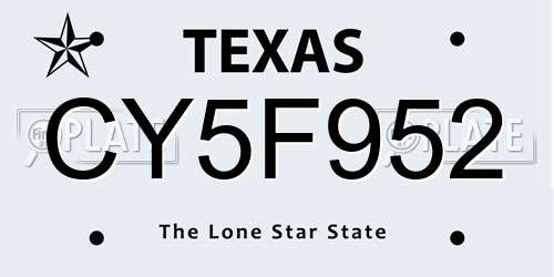 CY5F952 Texas License Plate