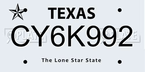 CY6K992 Texas License Plate