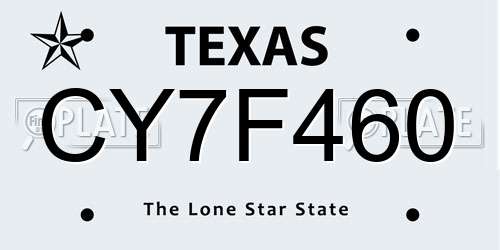 CY7F460 Texas License Plate