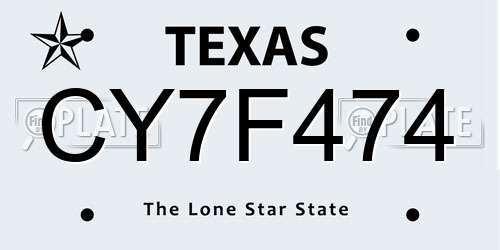 CY7F474 Texas License Plate