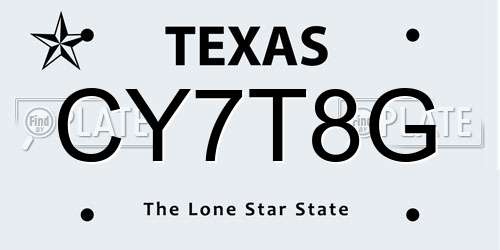 CY7T8G Texas License Plate