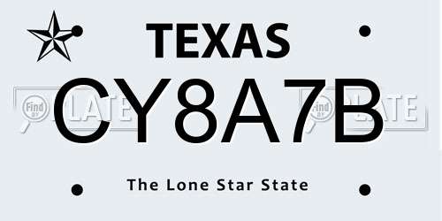 CY8A7B Texas License Plate