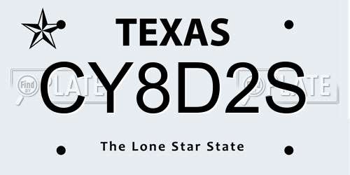 CY8D2S Texas License Plate