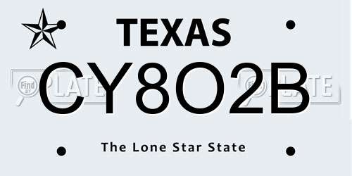 CY8O2B Texas License Plate