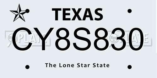 CY8S830 Texas License Plate