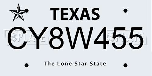 CY8W455 Texas License Plate