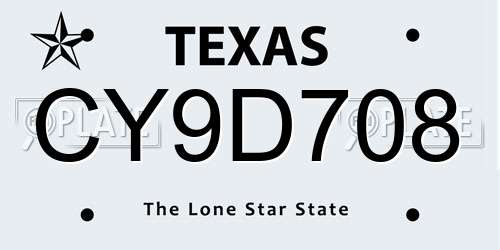 CY9D708 Texas License Plate