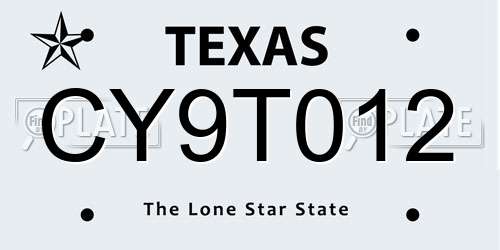 CY9T012 Texas License Plate