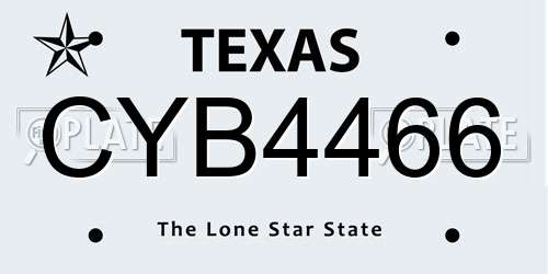 CYB4466 Texas License Plate
